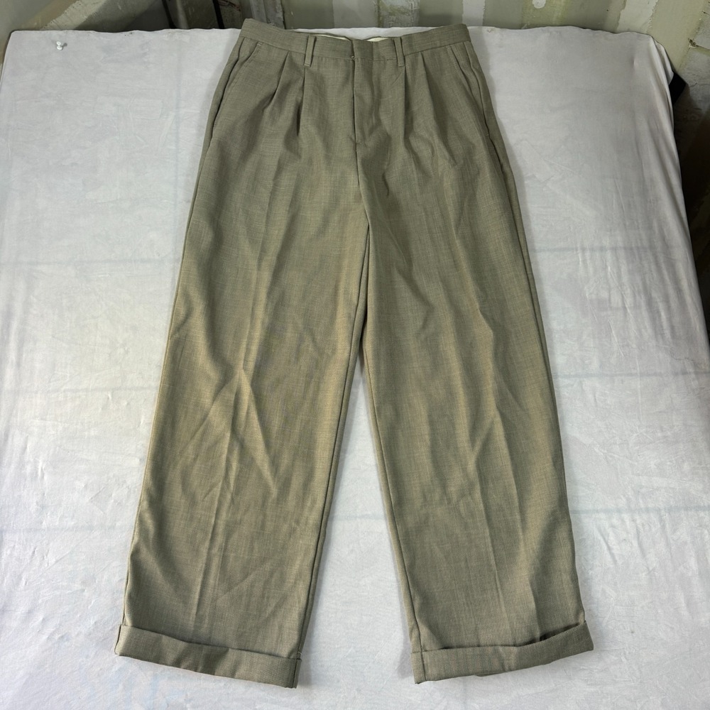 George Womens Chino Pants Taupe Pleated Front Classic‎ Fit Comfort Cuffed Hem 16